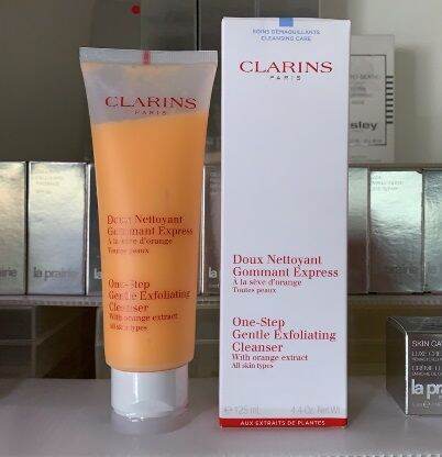 clarins-one-step-gentle-exfoliating-cleanser-with-orange-extract-all-skin-types-125-ml-ทำความสะอาดผิวหน้า-และขจัดคราบเครื่องสำอางได้อย่างหมดจดในขั้นตอนเดียว