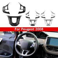 สติกเกอร์แต่งขอบตกแต่งพวงมาลัยรถคาร์บอนไฟเบอร์3ชิ้น/ชุดเหมาะสำหรับ Peugeot 2008 208 308 2014 2015 2016 2018 2017