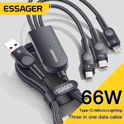 6A Essager [spot goods]66W 3 In 1,USB Type C สำหรับ iPhone 14 13 Pro Max Samsung Xiaomi Huawei สายข้อมูลโทรศัพท์มือถือ POCO