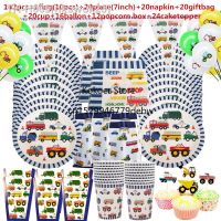 ¤⊕۩ 10-20people use Cartoon Cars Fire Truck Theme Birthday Kids Party Supplies Disposable Tableware Banner Paper Plate Cup hat set