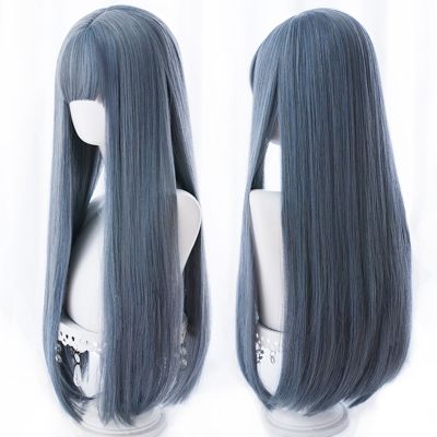 HOUYAN lolita wigs Long straight wigs lady gray blue high temperature resistant synthetic wig cosplay party natural wig