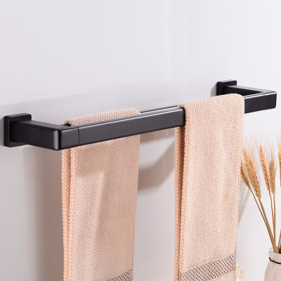 Towel Bar Black Aluminum Bathroom Towel Holder Wall Mounted Double Towel Rack Hanging Holder Decorative Clothes Robe Rail Hanger