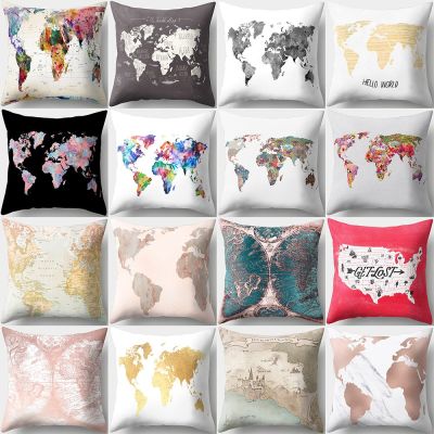 【CW】✆  Map Cartoon Cushion Set Pillowcase Sofa Room Bed Cover