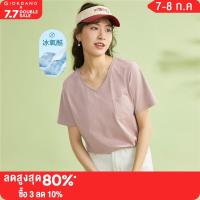 GIORDANO Women T-Shirts High-Tech Cooling V-Neck Summer Tee Crewneck Short Sleeve Simple Basic Pocket Casual Tshirts 05323403