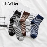 5 Pairs Men Socks Business Casual Middle Tube All-match Cotton Socks Striped Spring Autumn Four Season Comfort Male Meias Crew Socks