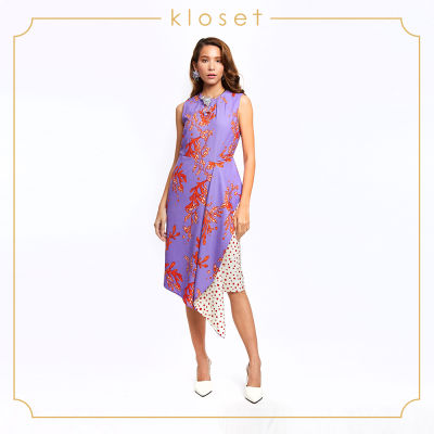 Kloset Asymmetric Printed Dress (RS19-D003)เสื้อผ้าผู้หญิง เสื้อผ้าแฟชั่น เดรสแฟชั่น เดรสพิมพ์ลาย เดรสแขนกุด