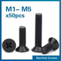 50pcs/lot M1 M1.2 M1.4 M1.6 M1.7 M2 M2.5 M3 M3.5 M4 M5 KM Mini Small Black Steel KM Phillips Flat Countersunk Head Screw Bolt