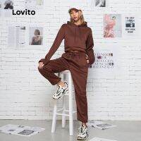 §Lovito ชุดเซ็ทฮู้ดดึ้คร็อป ลำลอง กำมะหยี่ L08169 (สีกาแฟเทา)