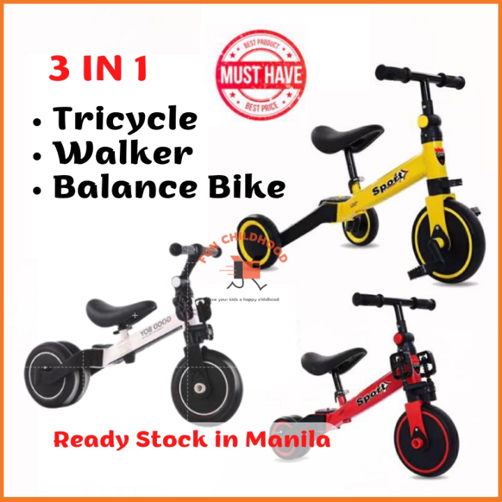Tricycle Balance Bike Walker 3In1 Bike for Kids Multifunction Bike