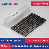 9 Pieces 160mm SDS Plus Masonry Drill Bits Kit Multi-Point Carbide-Tipped Twin Spiral Hammer Drill Bits Set with Case