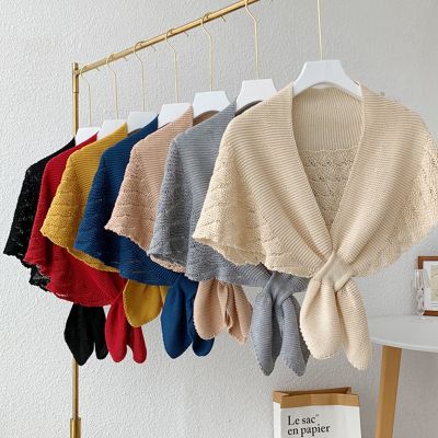 Knit Hollow Fake Collar Shawl Scarf Fashion Pullover Lightweight Solid Hollow Knitted Large Scarfs For Women Wrap