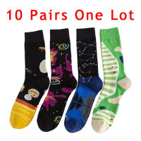 10 Pairs Happy Star Planet Pattern Socks Men Women Green Golf Course Sports Dress