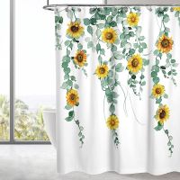 Qiordour Shower Curtain for Bathroom Sunflowers Floral Waterproof Anti Mold Bath Curtain with Weighted Hem Green Washable Polymer Shower Curtain with Hooks for Tub Shower Stall W