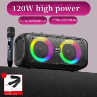 120W high-power karaoke Bluetooth speaker color light 360 stereo outdoor portable high-volume square dance FM subwoofer with Mic