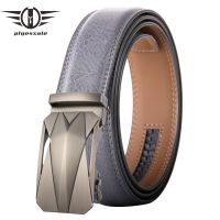 Plyesxale Real Leather Man Belt Fashion Designed High Quality Waist Strap Male Automatic Buckle Belts For Men Black Gray B826 Belts