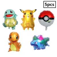 5Pcs/Set TAKARA TOMY Pokemon Balloon Aluminum Film Pikachu Charmander Bulbasaur Anime Figures Toy Birthday Party Decoration Kid Balloons