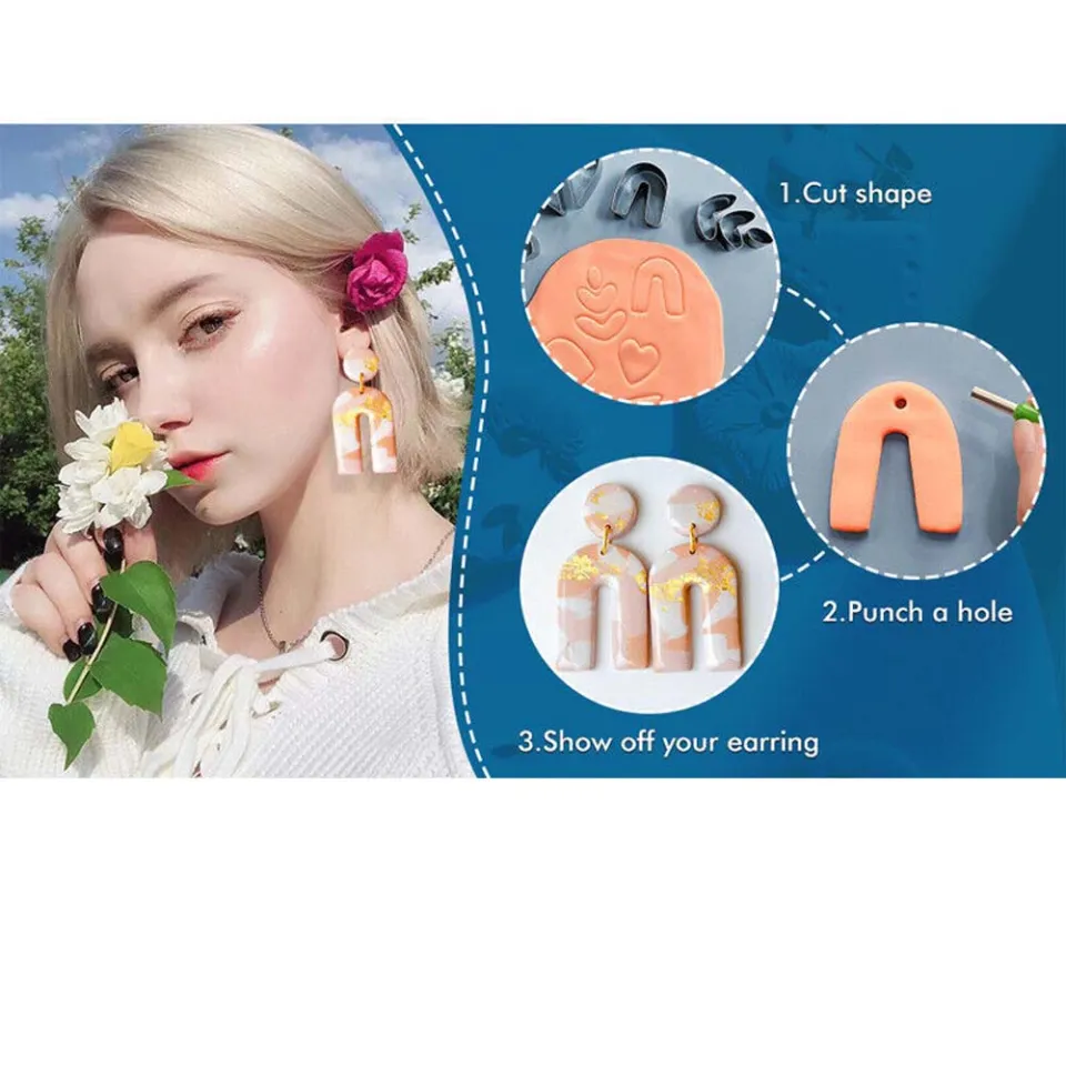 126 Pcs Polymer Clay Cutters, Clay Earring Cutters with Earring Hooks,  Tools for Polymer Clay Earring Clay Jewelry Making Kit for Adults  Decorating