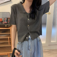 Polo Shirt Womens Short Sleeve New Korean Style Chic High Waist Loose Half Sleeve T-shirt Short TopRachel