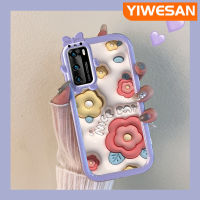 เคส Chenyyyka สำหรับ Huawei P40 P40 Pro เคสแฟชั่น3D ลายดอกไม้สีรุ้งสีสันสดใสปกป้องสัตว์ประหลาดน้อยน่ารักเลนส์กล้องถ่ายรูปเคสมือถือกันกระแทกและรอยขีดข่วนเคสป้องกัน