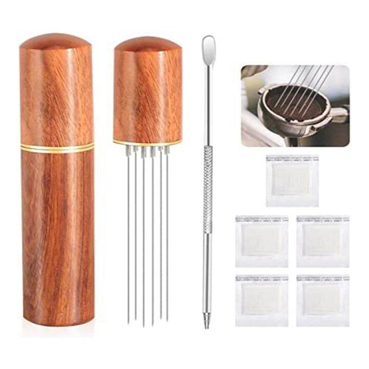 espresso-coffee-stirrer-coffee-needle-distributor-with-5-filter-bags-and-stainless-steel-coffee-pulling-pin