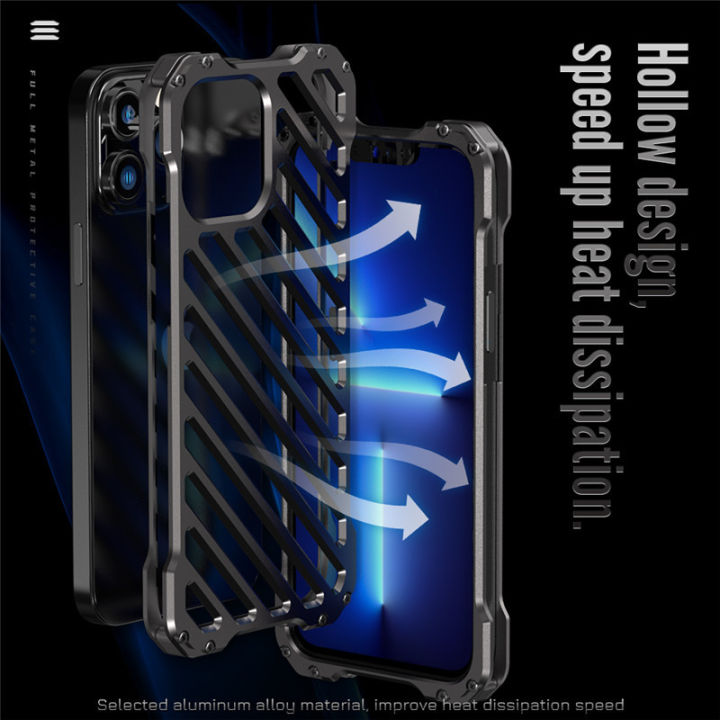 super-cool-design-เกราะกันกระแทกอลูมิเนียมอัลลอยด์โลหะสำหรับ-iphone-14-plus-13-12-pro-max-hollow-out-men-ฝาหลังเลนส์-protector-case