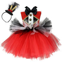 Circus Ringmaster Girls Tutu Dress Red and Black White Girls Birthday Party Dress Kids Christmas Halloween Fancy Dress Costumes