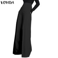 Vonda กางเกงขายาว ขากว้าง เอวสูง มีกระเป๋าด้านข้าง มีซิป สีพื้น สไตล์วินเทจ สําหรับผู้หญิงTH