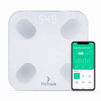 FitTrack Dara Smart BMI Digital Scale - Measure Weight and Body Fat - Most Accurate Bluetooth Glass Bathroom Scale