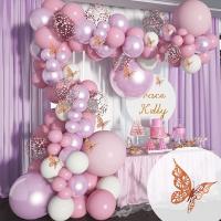 Macaron Balloon Garland Arch Kit Rose Gold Butterfly Metal Pink Purple Balloons for Birthday Wedding Party Balloon Decorations