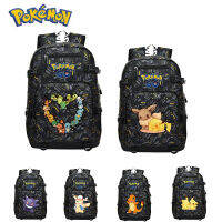 ใหม่ Original Pokemon elves เด็กกระเป๋าเป้สะพายหลัง Pikachu gengar Charmander ความจุสูง Oxford กันน้ำการ์ตูนเด็กเดินทาง Bagh