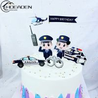 7Pcs Police Cake Toppers Policewoman Male Policeman Plane Handcuffs Call Machine Decoration Happy Birthday Party Kids Boy Girl