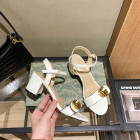 2023 GGˉsummer thick heel 7CM all-match temperament fairy style Roman buckle sandals sandals open toe European and American