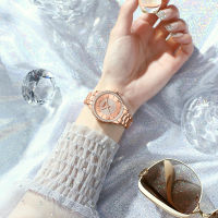 HotCURREN Luxury Rhinestones Rose Dial นาฬิกาแฟชั่นพร้อมสายสแตนเลสใหม่นาฬิกาข้อมือควอตซ์สำหรับผู้หญิง