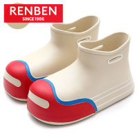 RENBEN รองเท้าบูทหน้าฝนรองเท้าบูทหน้าฝนคู่กันน้ำ,อีวาของผู้หญิงรองเท้าบูทหน้าฝนท่อยาวปานกลาง