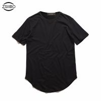 [หรูหรา] ZSIIBO TX135-2 Kanye West ขยายเสื้อยืดผู้ชายโค้งเหม Longline ฮิปฮอปเสื้อยืดเมืองว่างเปล่าบุรุษ Tee เสื้อ