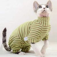 ZZOOI Sphynx Cat Clothes Thicken Kittens Jumpsuit For Sphinx Cats Striped Hoodies Warm Costume DevonRex Shirt Spring Autumn Winter