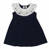 KiddeeCrew ชุดกระโปรง เด็กผู้หญิงสีกรมมีระบายคอ Girls navy dress with ruffles เหมาะสำหรับอายุ 1-12 ปี