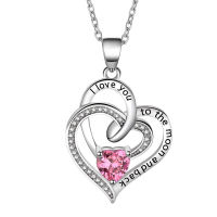 European And American Jewelry Hot Sale Double Heart Iloveyou Necklace Birthstone Pendant Gift