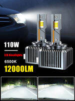 Leesa หลอดไฟหน้า D3S ไฟรถแอลอีดี2ชิ้น,หลอดไฟ HID D1S D2S D4S 12000LM 110วัตต์สองด้าน6500K สีขาวกระจายพุ่งหัวได้อย่างรวดเร็วปลั๊กแอนด์เพลย์