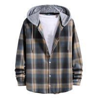 ร้อน, ร้อน★Rainny Mens Casual Plaid PrinT Shirt men Long Sleeve Single Breasted Hooded Shirt for men