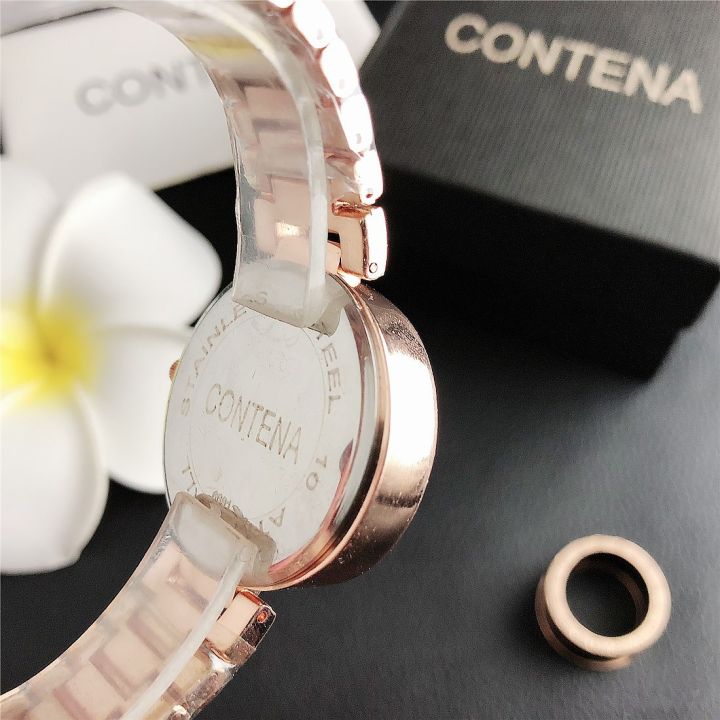 นาฬิกาข้อมือธุรกิจสุภาพสตรีระดับไฮเอนด์ที่ทันสมัยพร้อมกรอบเหล็กสแตนเลส-สีดำชมพูนาฬิกาข้อมือสตรี