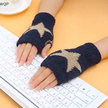 Women Knitted Long Half Finger Fingerless Gloves Wrist Arm Hand Warmer  Mittens