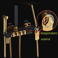 Daxiashouujujujujj ระบบฝักบัวดิจิตอล Senducs ชุดฝักบัวเทอร์โมสตัททองคำสีดำก๊อกน้ำทองเหลืองห้องน้ำห้องอาบน้ำทองแดงอาบน้ำหัวฝักบัว