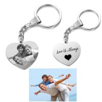 Custom Photo Keychain for Women Men Personalized Name Keyring Heart Round Rey Holder Stainless Steel Jewelry Keychains for Gifts Key Chains