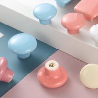 Round Furniture Knobs Ceramic Candy Color Ceramic Round Handle Cabinet Wardrobe Modern Drawer Cupboard Knob Pull Handle Kitchen