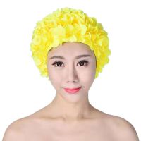 Yellow 3D Flower Swimming Cap Breathable Bathing Cap Soft Long Hair Swimming Bath Cap Ear Protection Comfortable Pool Accesories