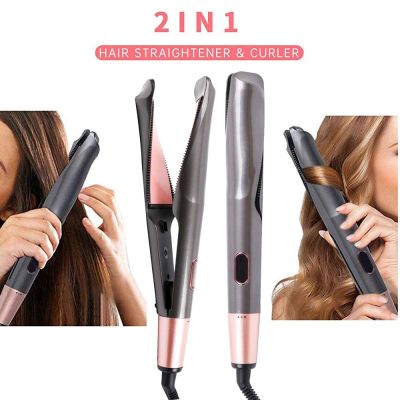 【CC】 2 1 Hair And Curler Twist Straightening Curling Iron Negative Ion Fast Heating Styling Flat