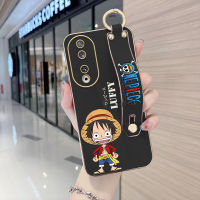 Diorcase For Honor 90 5G,90 Lite 5G (พร้อมสายรัดข้อมือ) ขอบสี่เหลี่ยมนิ่มตัวการ์ตูนน่ารักอะนิเมะ (ลูฟี่) เคสชุบเคสโทรศัพท์หรูหราชุบเคสโทรศัพท์นิ่ม