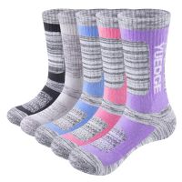 ✟  YUEDGE Womens Moisture Wicking Hiking Socks Cushioned Combed Cotton Mid Calf Thick Thermal Athletic Socks For Size 36-44 5 Pair