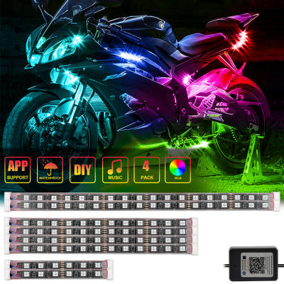 รถจักรยานยนต์ LED Neon Strip โคมไฟ RGB Multicolor ภายใต้ไฟเรืองแสง5050SMD LED รถแถบไฟตกแต่งสนับสนุน APP รีโมทคอนโทรล